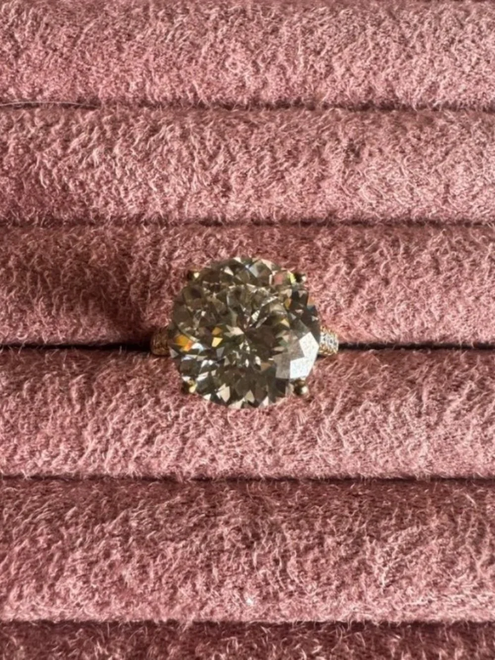Glam Solitaire Moissanite Pavé Band Ring Gold over 925 Silver Sz 8